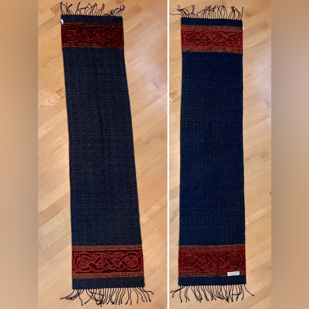 🐑 🇮🇪Unisex Charcoal/Red/Orange Woven Scarf Wool Blend Fringed Scarf 15”W x 63”L - Picture 7 of 17